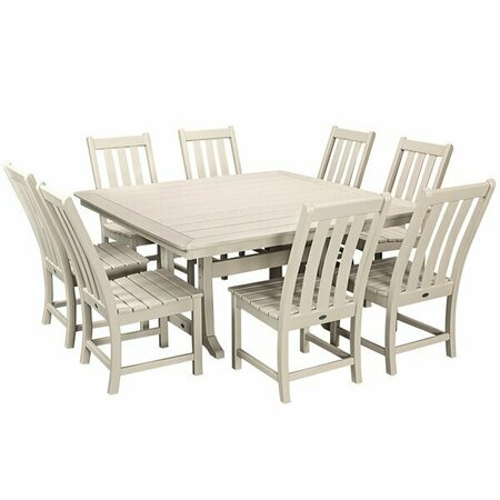 POLYWOOD Vineyard 9-Piece Sand Dining Set with Nautical Trestle Table 633PWS4061SA